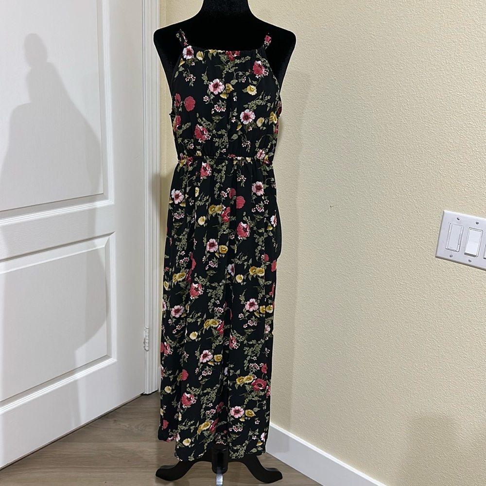 GIRLS Black floral maxi dress. 10/12. Made by HEARTS